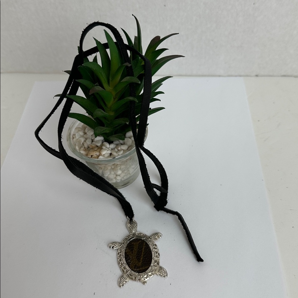 Custom Sea Turtle Silver Tone Pendant with Authentic LV
Monogram Canvas